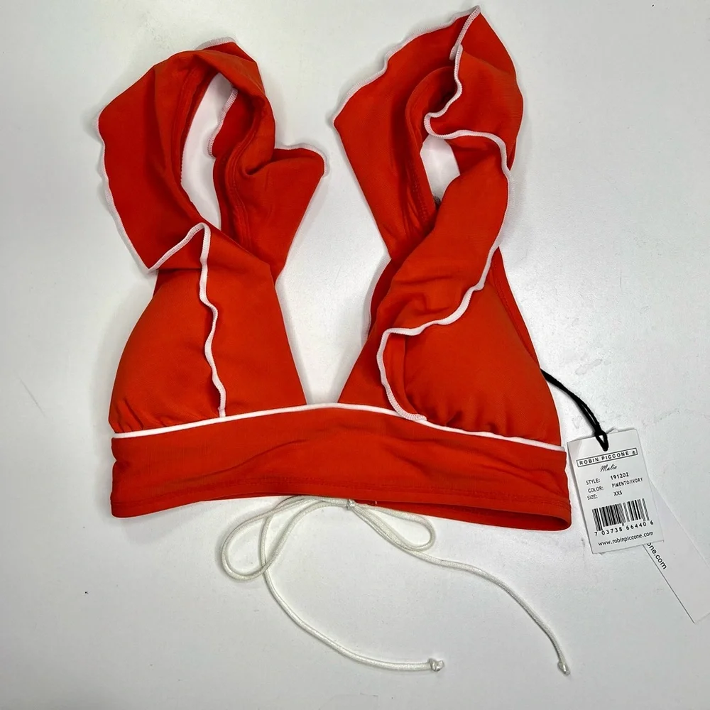 Robin Piccone Malia Ruffle Swim Bikini Top New With Tags XXS - Picture 5 of 8